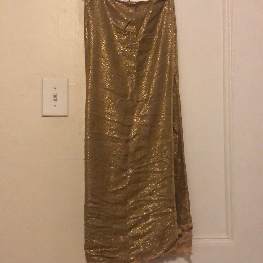 Gold pashmina wrap with frayed edges